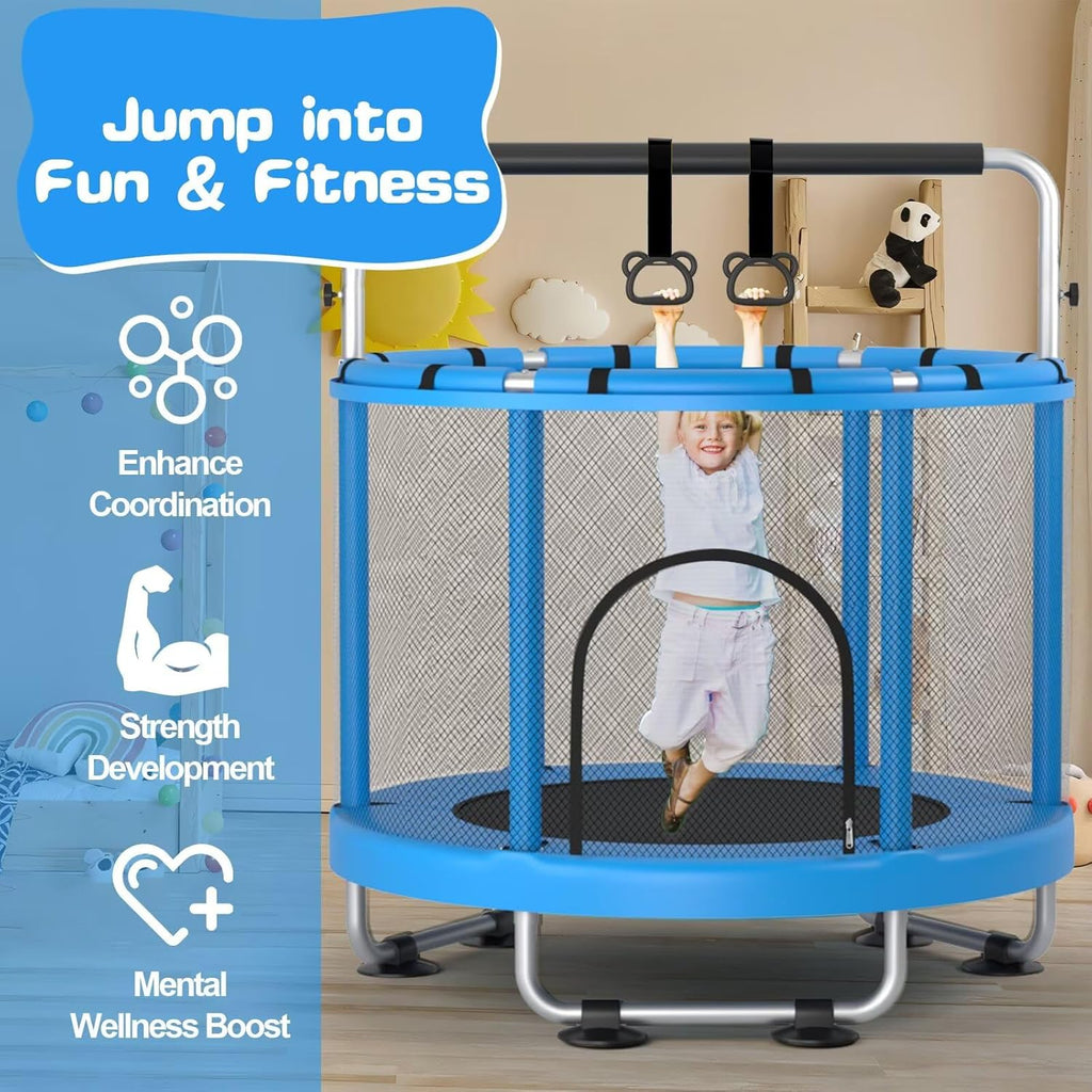 55" Trampoline for Kids with Enclosure, 440lbs Capacity Indoor & Outdoor Toddler Trampoline with Adjustable