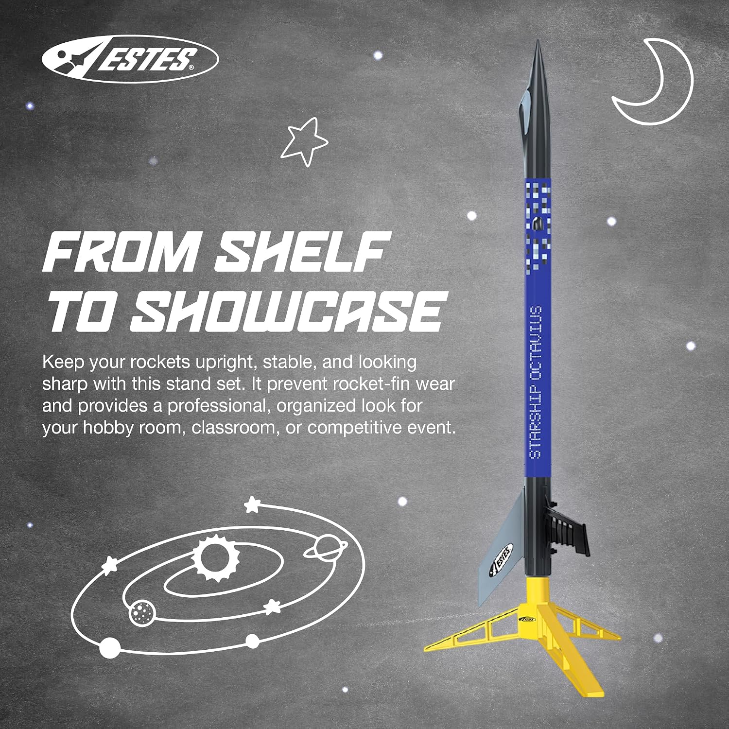 2291 Pack of 3 Model Rocket Display Stands, Flying-Rocket-Model Standard Holders, Rocket Model Kit Accessories for