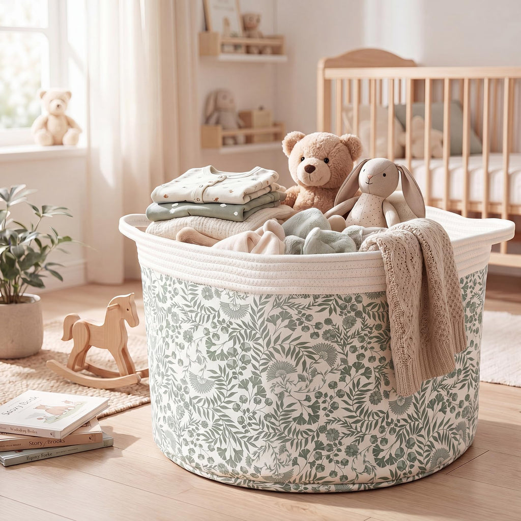 Large Green Cotton Rope Storage Baskets for Nursery