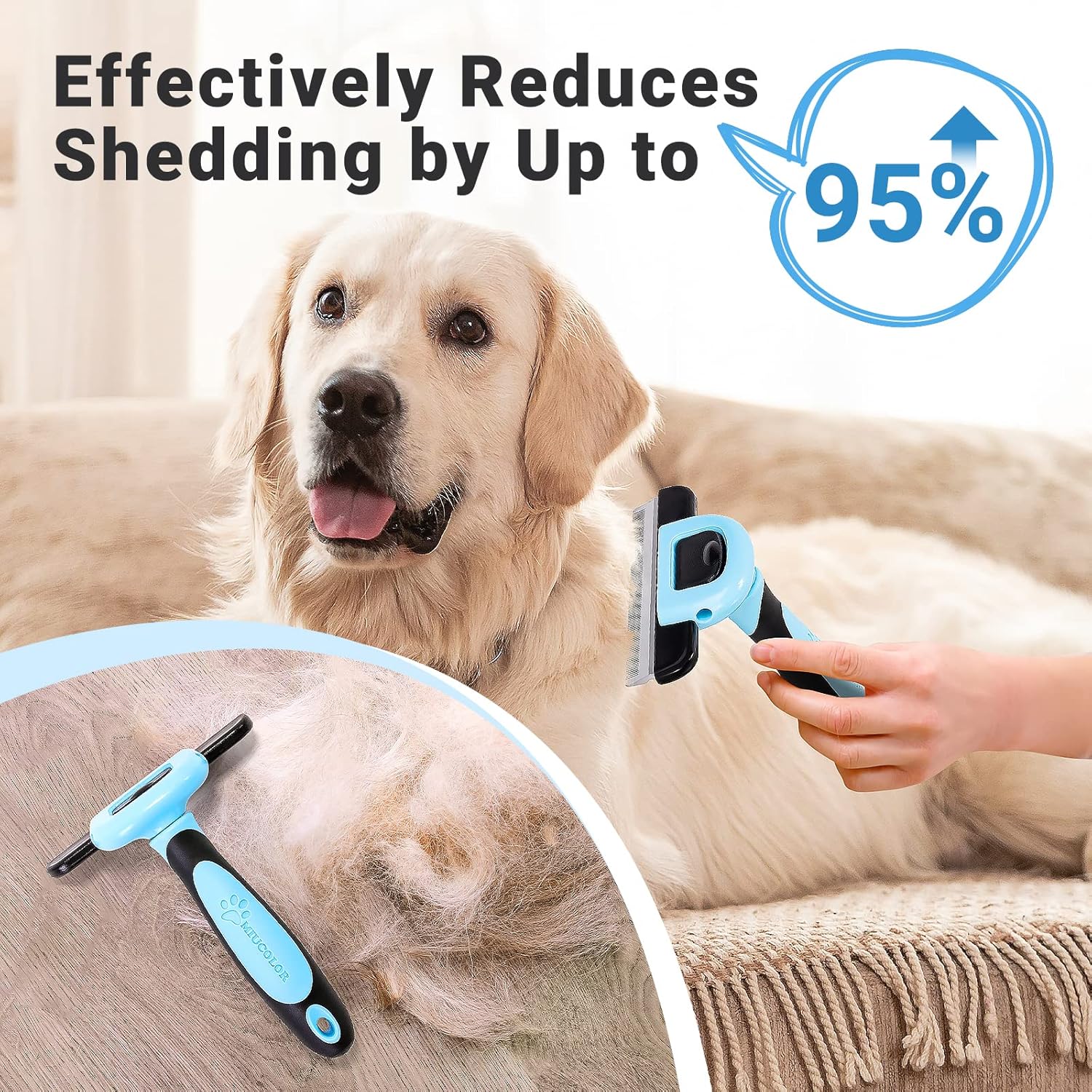 Pet Grooming Brush, Deshedding Tool for Dogs & Cats, Effectively Reduces Shedding by up to 95% for Short Medium and