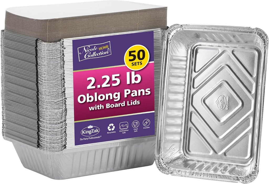 Aluminum Pans With Lids - 50 Count - 2.25LB (8.5"x6") Oblong Pans - To Go Containers With Lids - Disposable Tin Foil