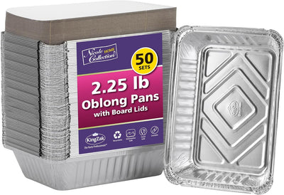 Aluminum Pans With Lids - 50 Count - 2.25LB (8.5"x6") Oblong Pans - To Go Containers With Lids - Disposable Tin Foil