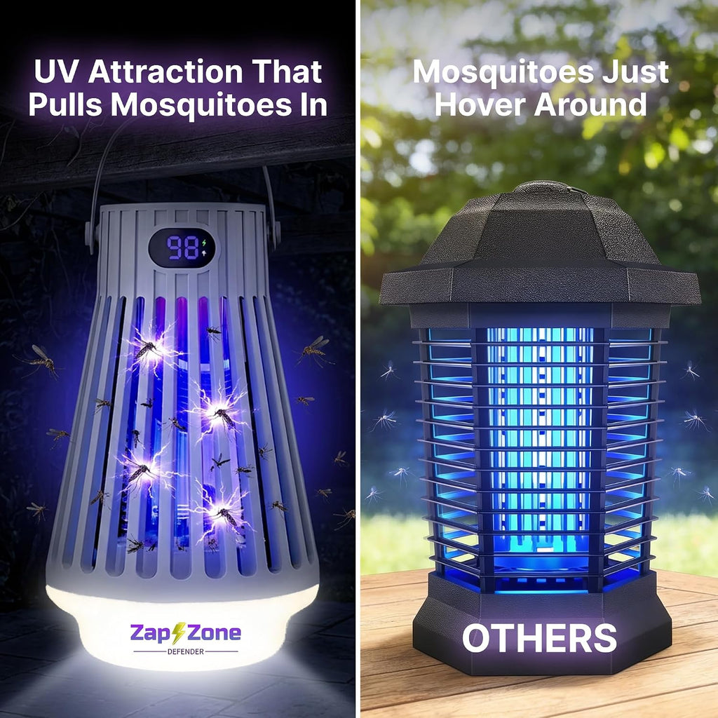 Zap Zone Defender Bug Zapper Outdoor Indoor Rechargeable Mosquito Zapper | UV Light USB-C Electric Insect Trap