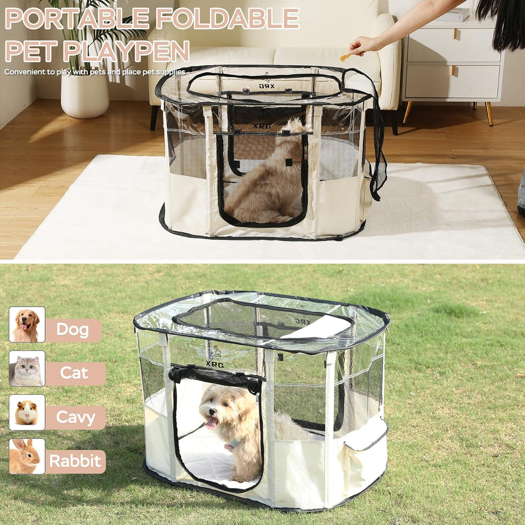 Dog Play Pen with Waterproof pad,Portable Dog Crates for Medium Dogs Kennel Tent,Dog Cages Indoor Breathable Mesh
