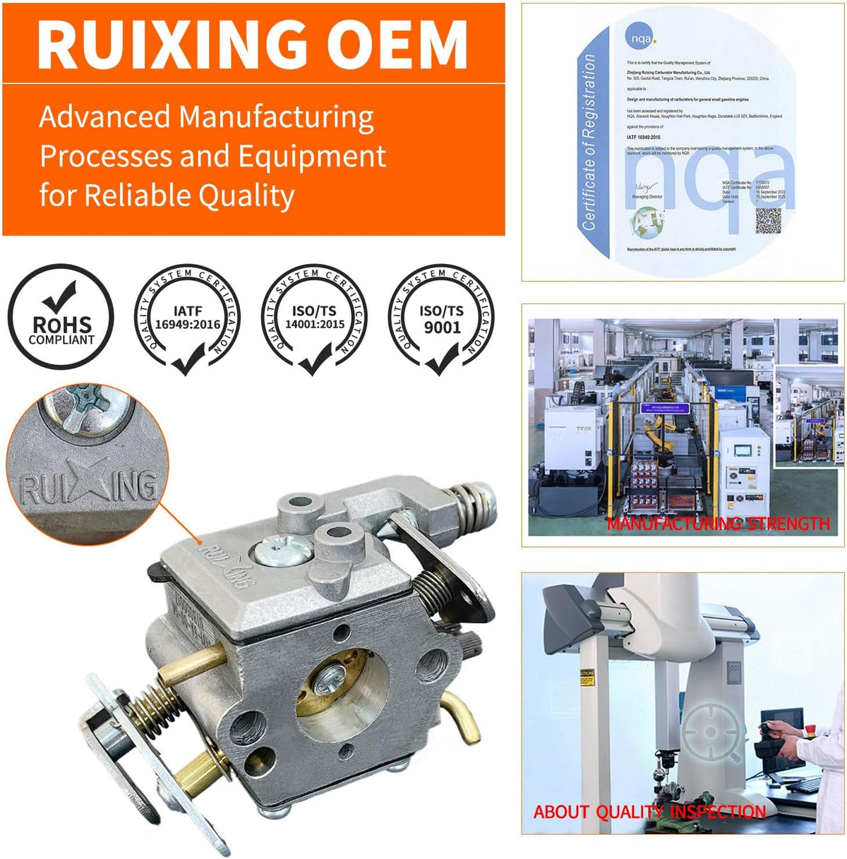 Ruixing OEM 1950 2050 2150 Carburetor For Poulan Chainsaw Parts 1900 2055 2175 2350 2375 2450 2550 222 260 262 Wild Thing Chainsaw Replaces 545081885 530069703 C1Q-W8 C1Q-W14 WT891 WT-324