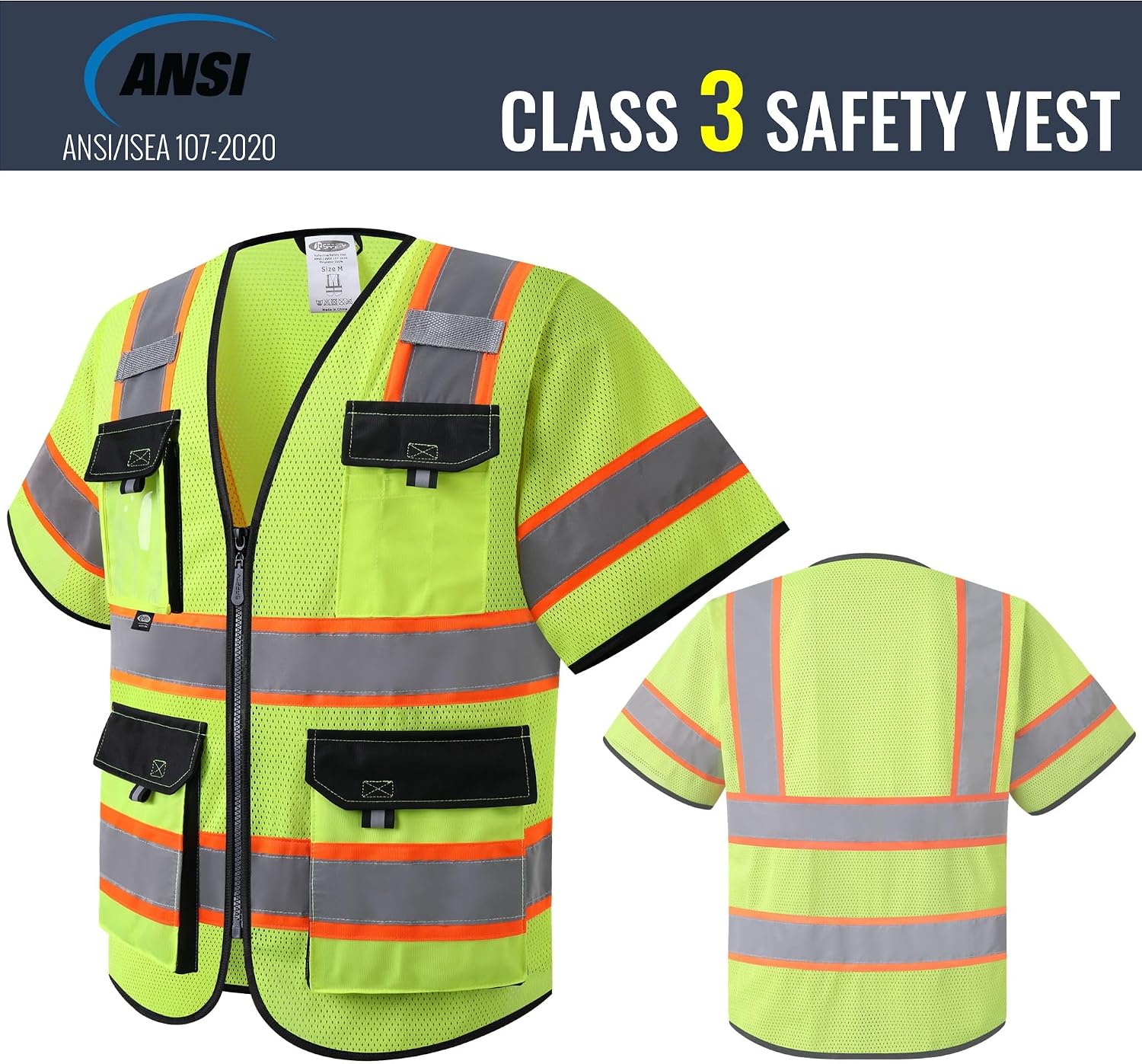 Safety Vest for Men Women Hi Vis with Pockets and Cushioned Collar Construction Vest Meet ANSI Standard (BX360)