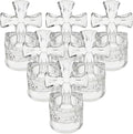 6 Pack Clear Glass Cross Tea Light Candle Holders, 4-inch Tall Crystal Votive Candle Holders for Religious Home