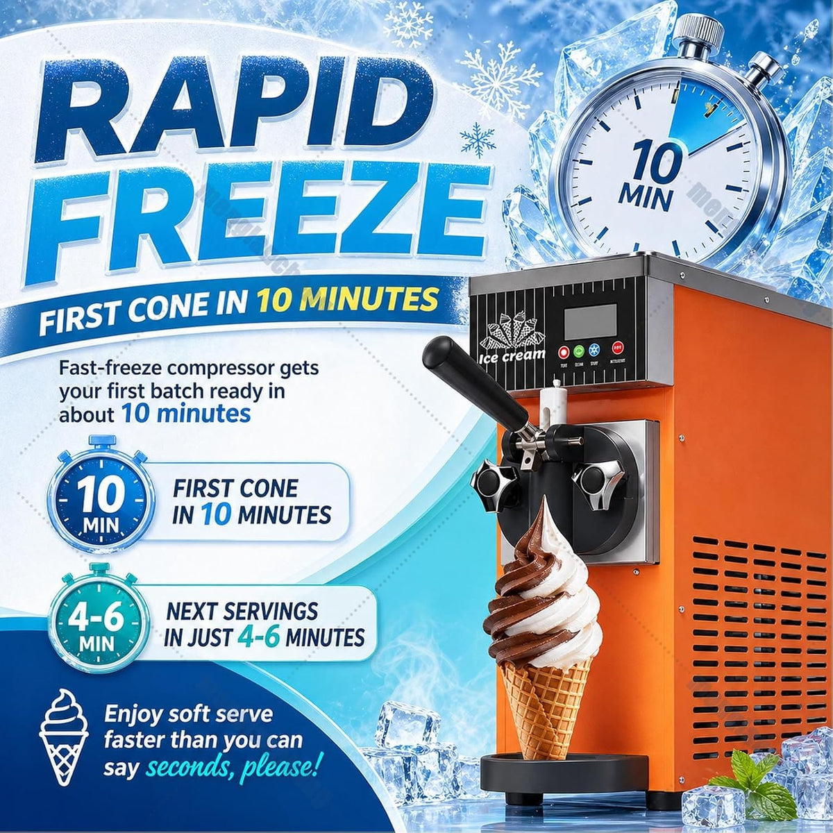 Soft Serve Ice Cream Machine for Home&Commerce-450w Countertop Single Flavor Maker, 4-5L/H Yield, with 2.5l Material
