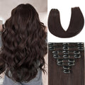 Dark Brown Invisible Clip in Hair Extensions Real Human Hair Weft Clip Ins | 18 Inch 100g, 8pcs Per Set, Double Weft