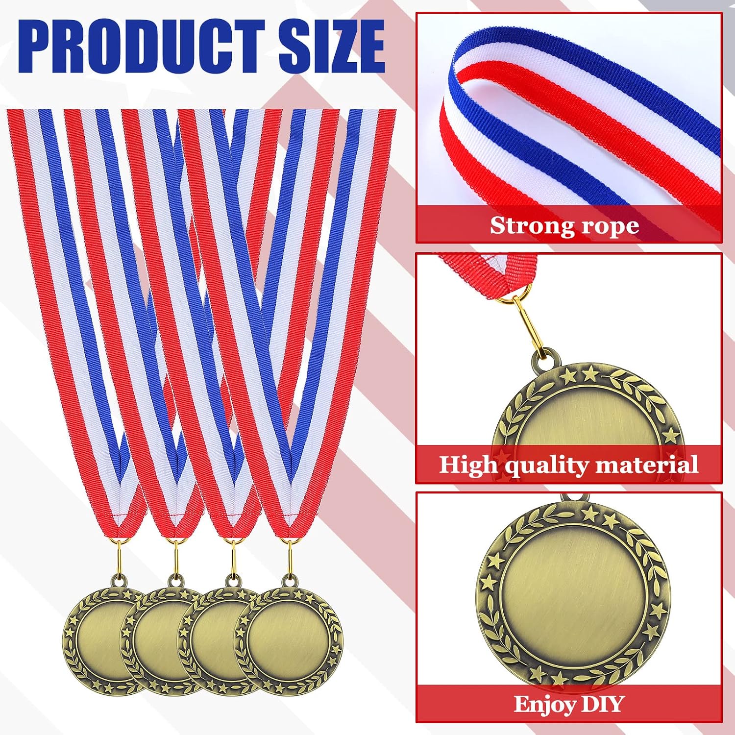 24 Pcs Blank Medals for Awards with Neck Ribbons | Custom Medals Winner Participation Blank Award Make Your Own Kit