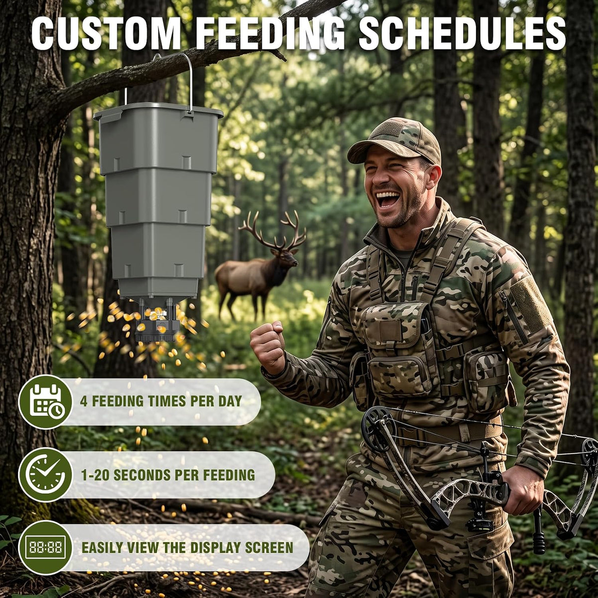 5 Gallon Hanging Deer Feeder with Programmable Digital Timer (4 Feed Times)