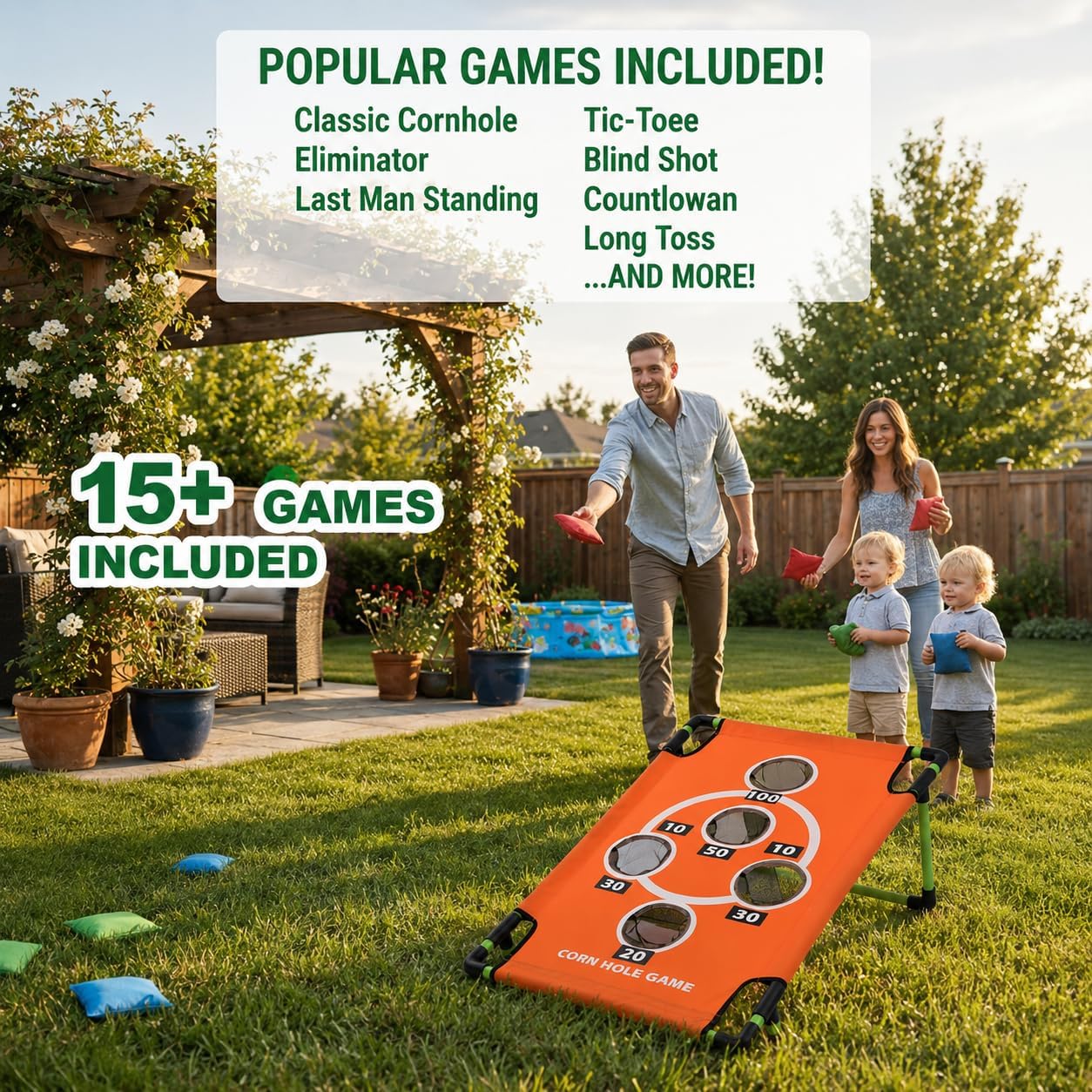 2026 Upgraded Arcade Style Cornhole Board with 8 Bean Bags|3x2 FT Regulation Corn Hole Games|15+ Multi-Games| Durable