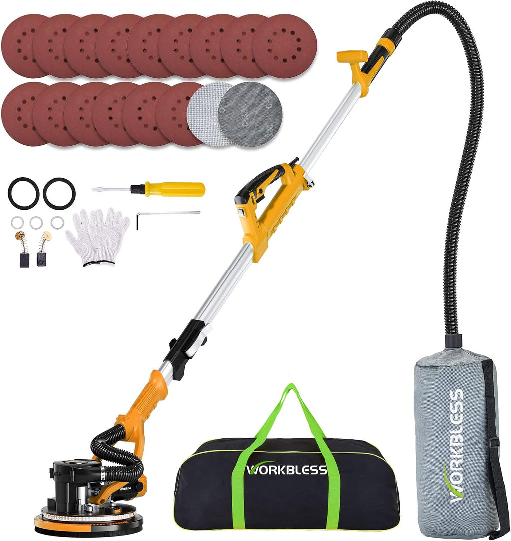 Drywall Sander, 1050W 7.2A Popcorn Ceiling Removal Tool, Automatic Drywall Sander with Vacuum Dust Collector, 7