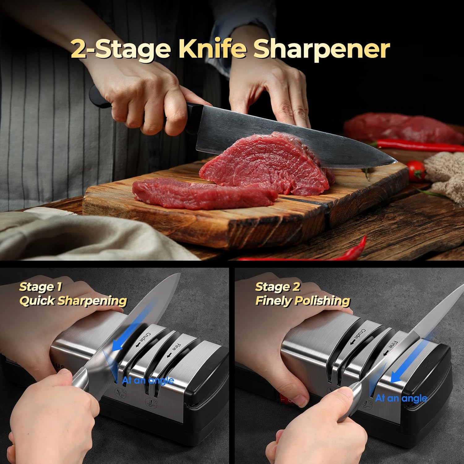 Knife Sharpener, Diamond Abrasives Electric Knife Sharpener for Stainless Steel and Ceramic Knives, with Scissors