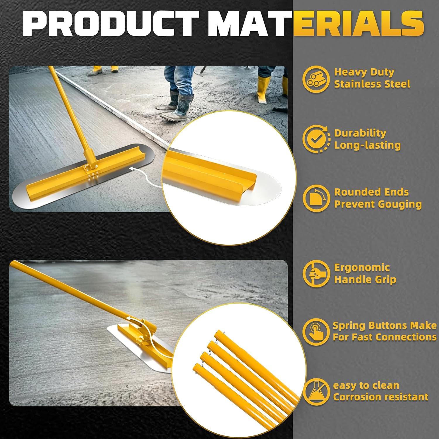 Stainless Steel Bull Float Concrete Tools 48"x12" inch,Round End, Board Kit trowel Tool Cement Tools Float Bracket