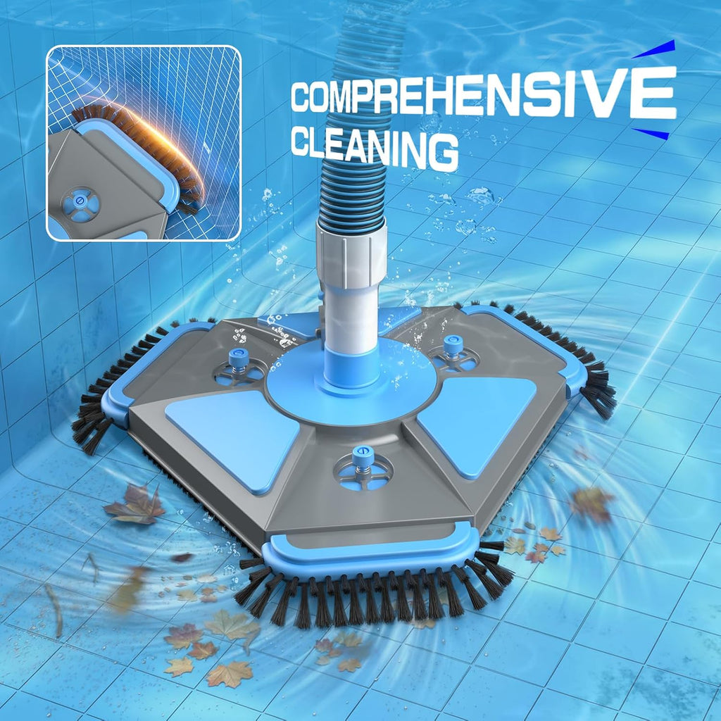 4-in-1 Deluxe Swimming Pool Cleaning Kit - Includes Upgrade Triangular Pool Vacuum Head, Detachable Brush, Deep Leaf