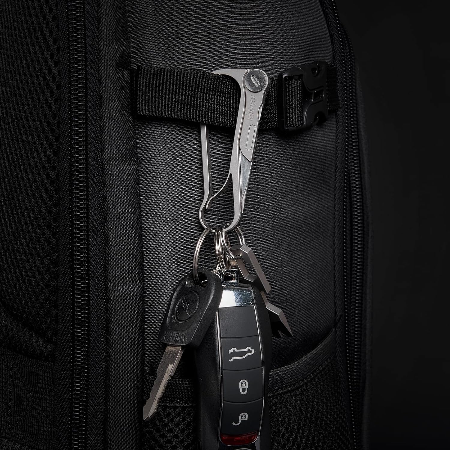 Titanium Carabiner Clip, Multifunctional EDC Carabiner Keychain with Folding Utility knife and Bottle Opener, Quick