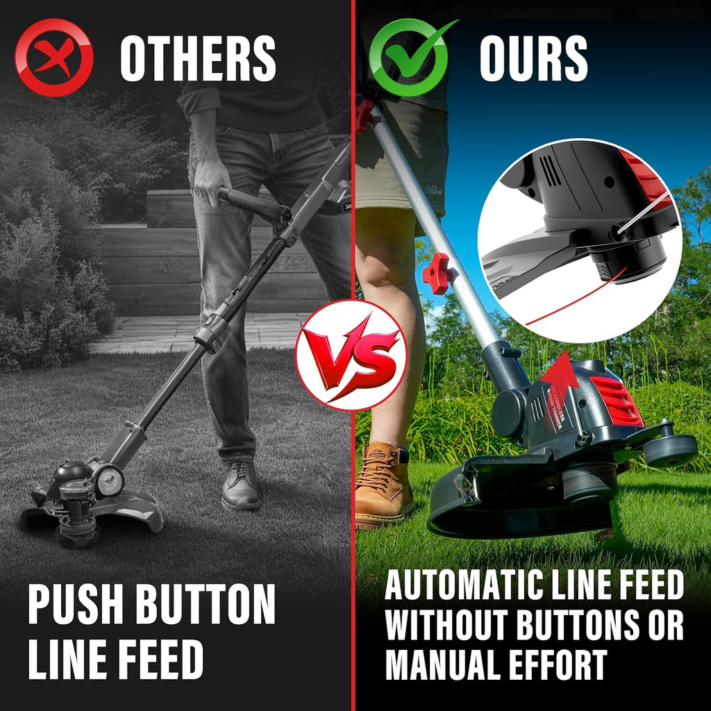 20V 12-Inch Cordless Weed Wacker, 8000 RPM, 4.0Ah Battery | Auto line feed trimmer with 8 spools for edging, grass