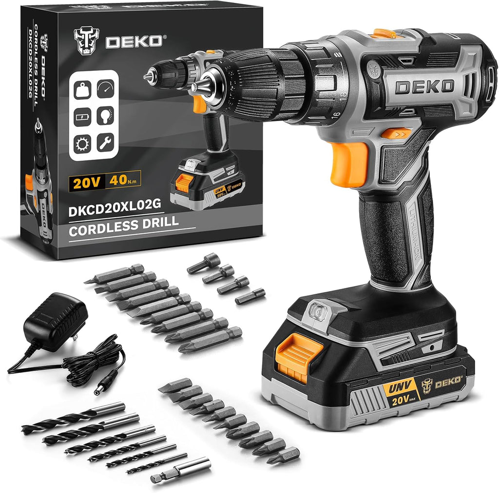 Power Drill Cordless: DEKOPRO Cordless Drill 20V Electric Power Drills Set Tool Drills Cord-less Set with Battery and