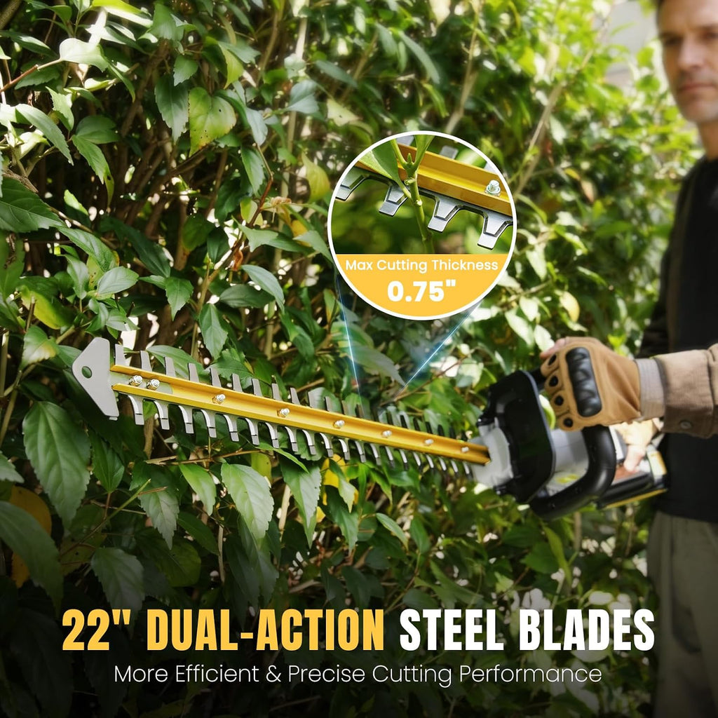 Hedge Trimmer Cordless 22" - 2 x 21V Batteries & Fast Charger, Easy to Use | 3200RPM Powerful Motor, Electric, 2.0Ah