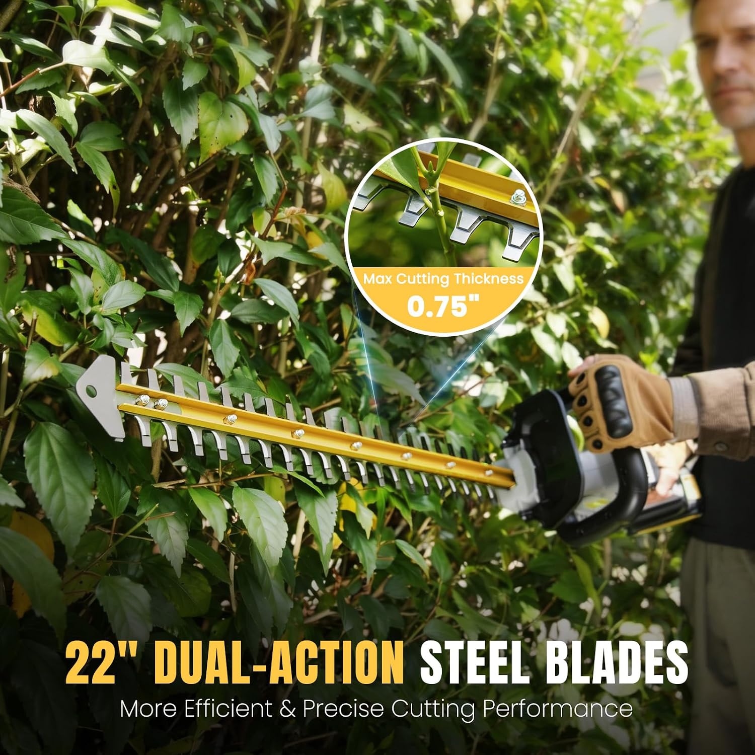 Hedge Trimmer Cordless 22" - 2 x 21V Batteries & Fast Charger, Easy to Use | 3200RPM Powerful Motor, Electric, 2.0Ah