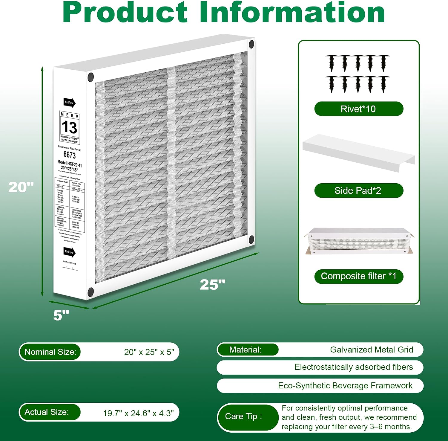 Lennox X6673 20x25x5 in. HVAC Furnace Replacement Air Filter | Foldable MERV 13 Filter, Low air resistance safeguards