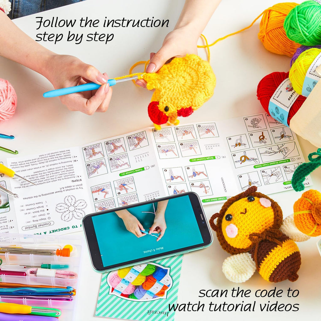 Crochet Kit for Beginners Adults, 30 Acrylic Yarn Skeins 1650 Yards Yarn, 105 PCS Crochet Kit with Hooks Set,Includes