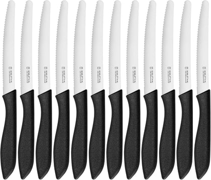Steak Knives Set of 12, Stainless Steel Steak Knife Set,Premium Serrated Steak Knives,Sharp Black Restaurant