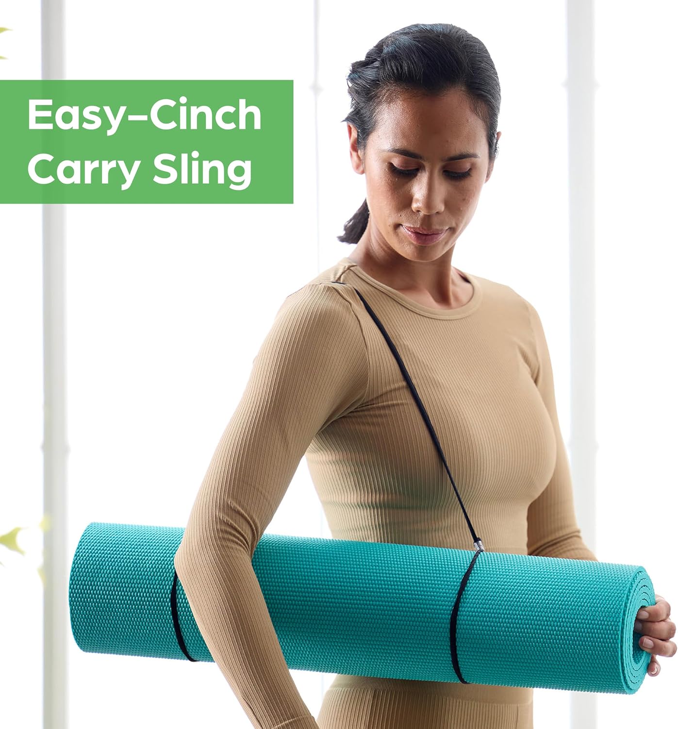 Essentials 1/4" Thin (6mm) Yoga & Pilates, Fitness & Exercise Mat with Easy-Cinch Carrier Strap Cusion Support For