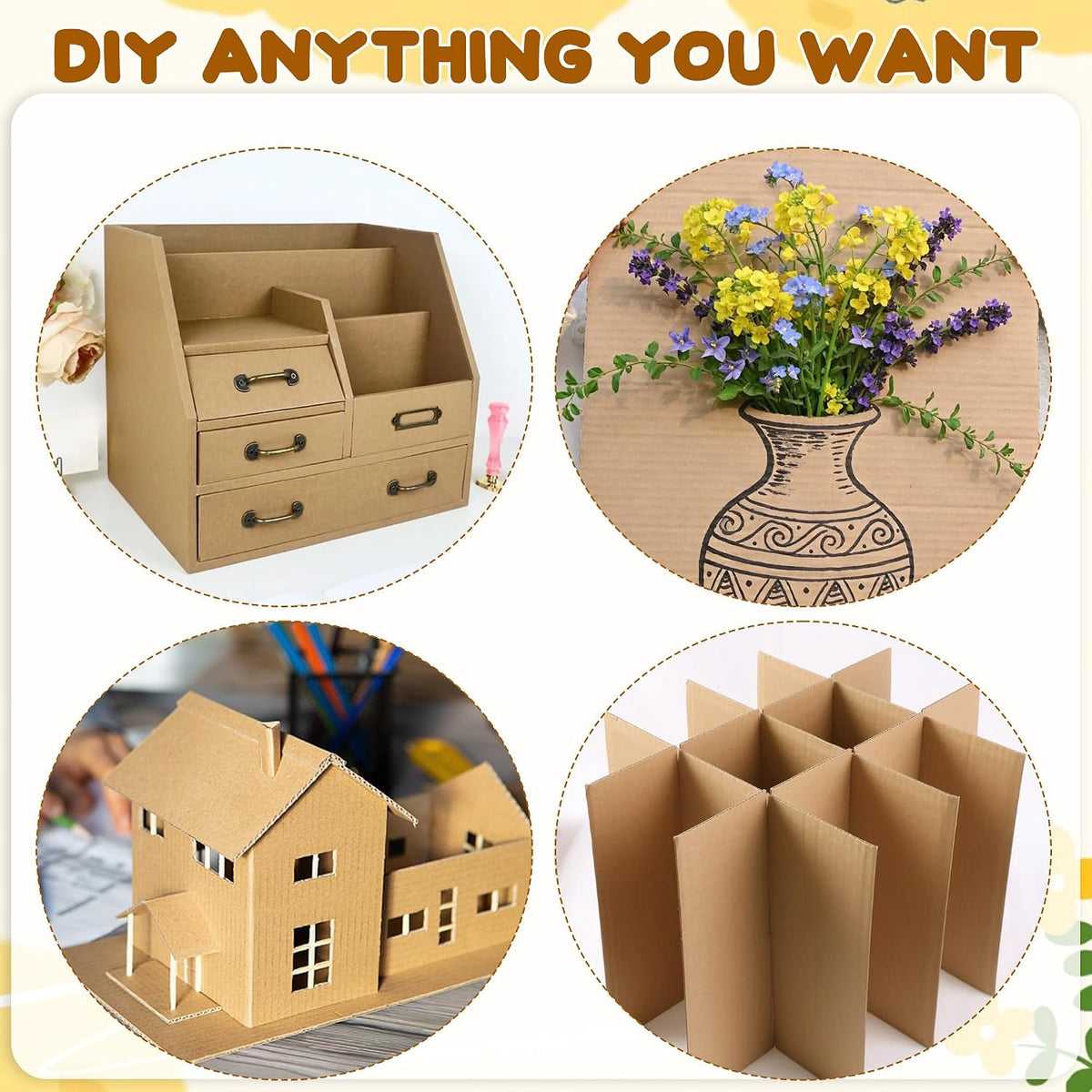 100 Pack12x12 Inch Corrugated Cardboard Sheets, 2mm Thick Flat Cardboard