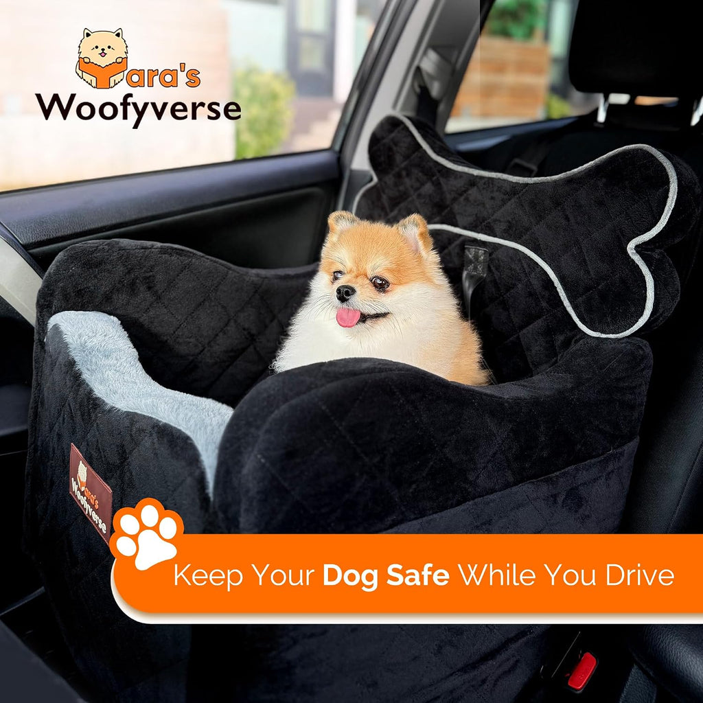 Yara’s Woofyverse Dog Car Booster Seat, Small & Medium Dogs, Midnight Ash