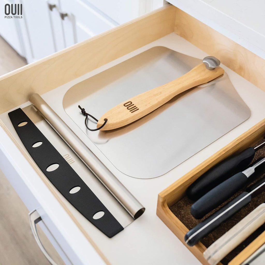 Aluminum Pizza Peel Metal - 12 x 14 Inch. Pizza Spatula for Oven with Foldable Wood Handle. Pizza Oven Accessories