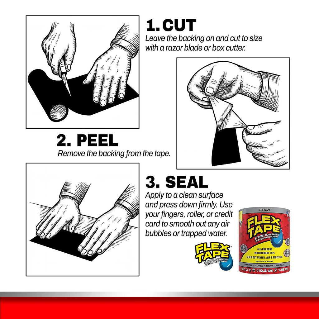 Flex Tape Strong Rubberized Waterproof Tape, Gray, 4 in x 5 ft, 1-Pack