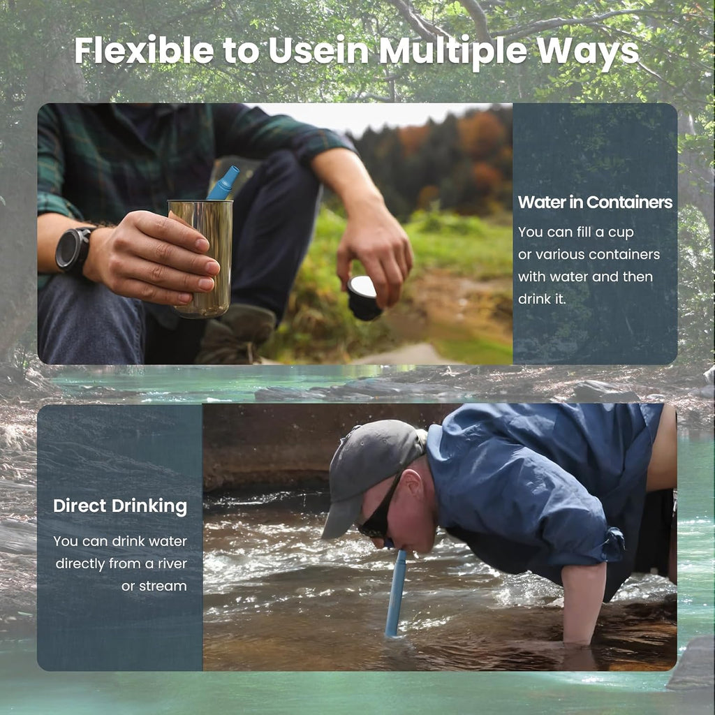 Portable Water Filter Straw Survival, Essential Camping & Hiking Gear, Water Purification Straw for Travel, Biking