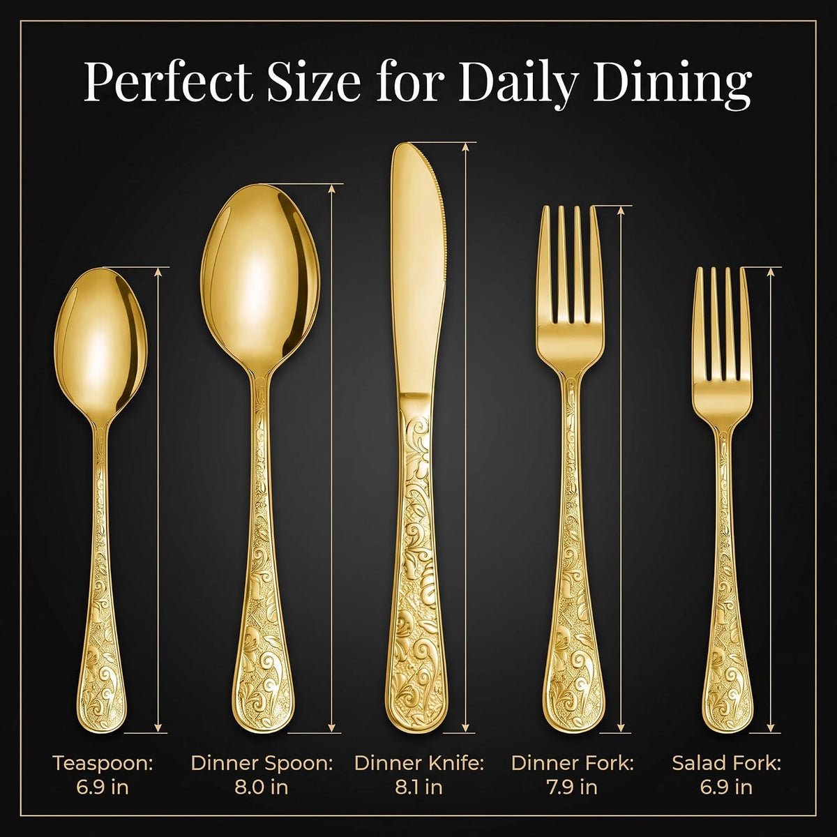 Gold Silverware Set, 60 Pieces Vintage Carved Flatware Set for 12, Stainless Steel Cutlery Set with