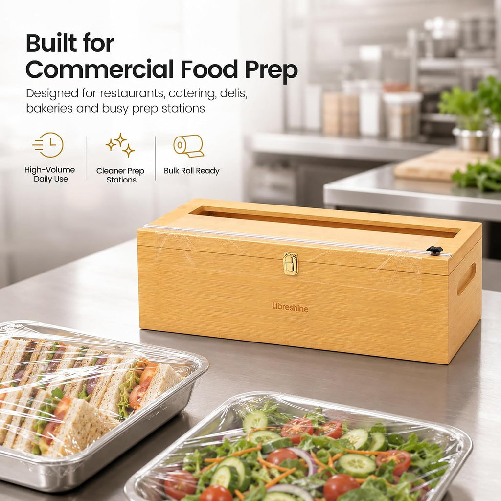 Bamboo 18 Inch Commercial Plastic Wrap Dispenser with Cutter