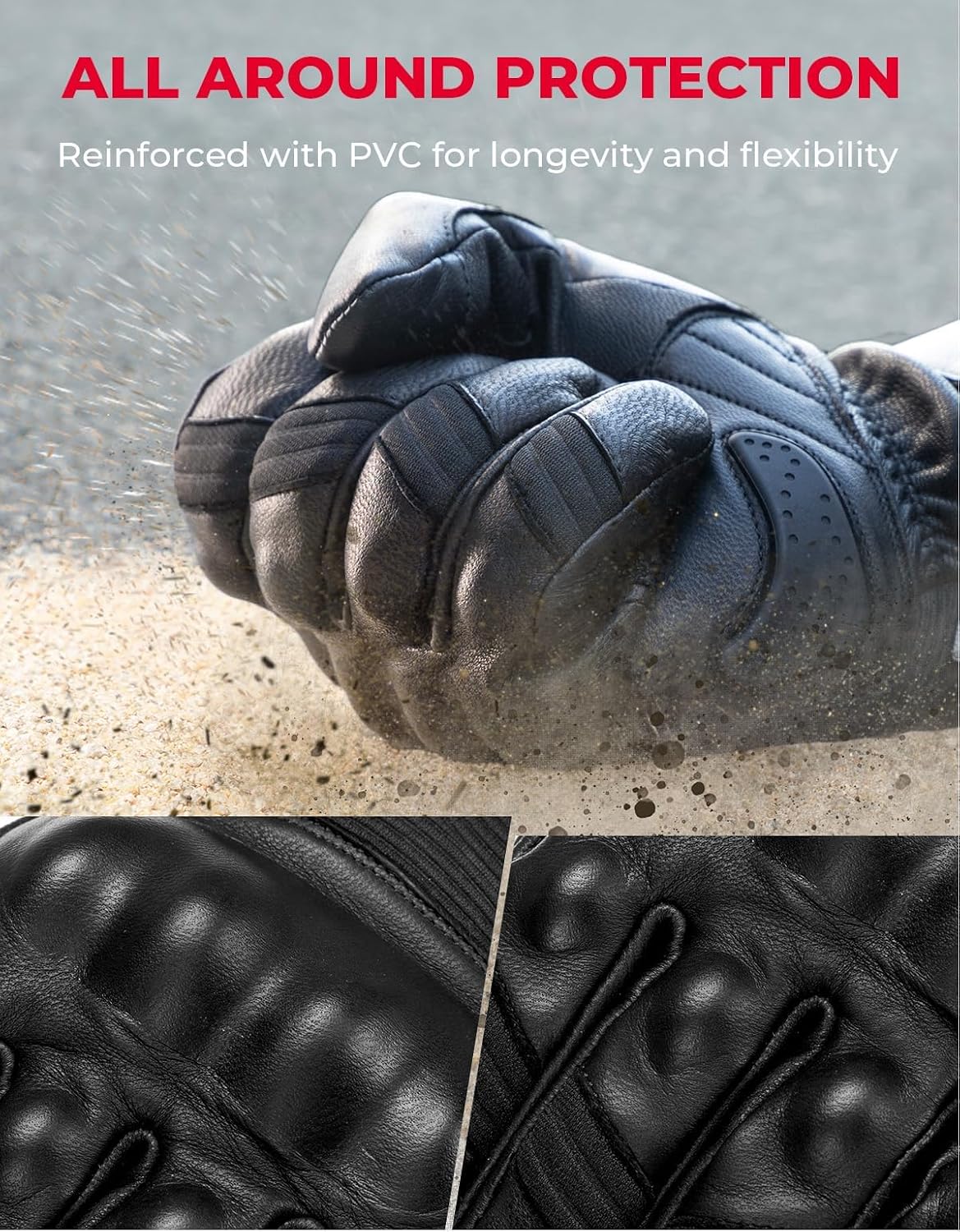 Winter Leather Motorcycle Gloves for Men, Gauntlet Warm Gloves with Knuckle Protection Touchscreen for Motorcycle Riding