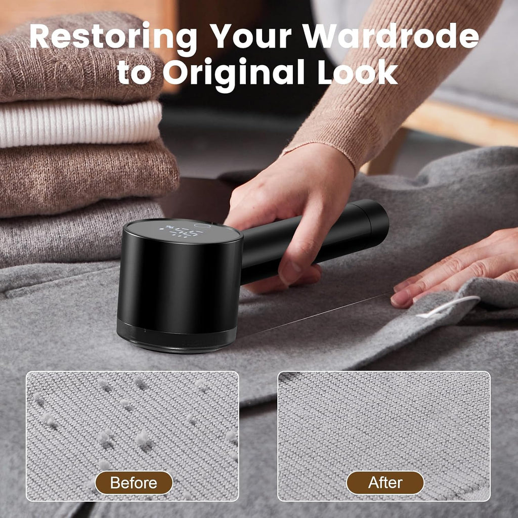 Rechargeable Fabric Shaver Defuzzer with Lint Roller, 2 Extra Blades, Black | Sweater Shaver, Electric Fuzz Remover