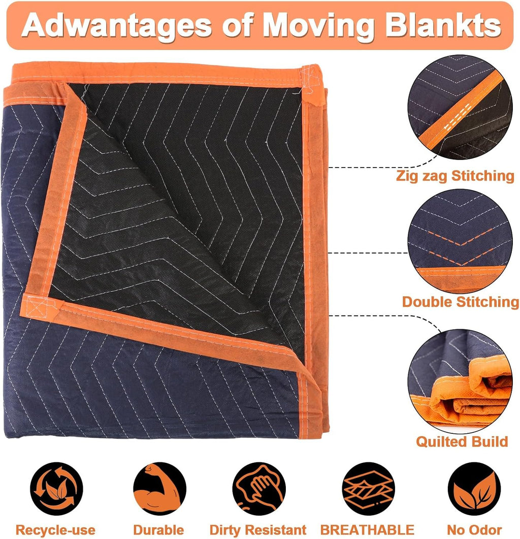 2Pk Heavy-Duty Moving Blankets 72x40in Rev Black & Blue 4.4lbs