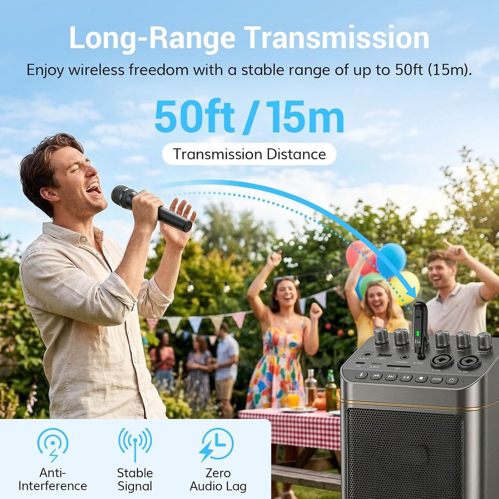 2.4G Dual Wireless Microphones, Rechargeable Handheld Mic TW-220 | Cordless Microphones System with Receiver, Karaoke
