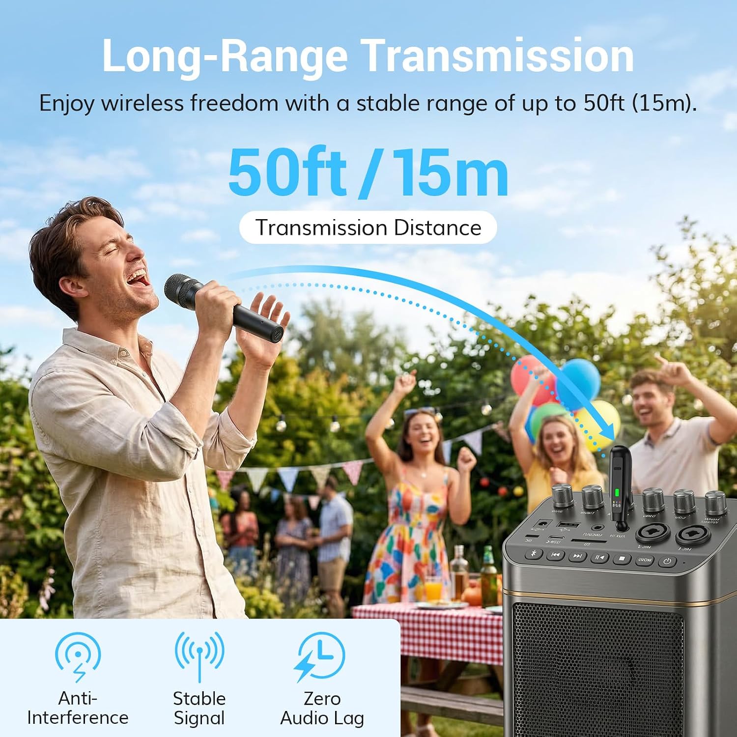2.4G Dual Wireless Microphones, Rechargeable Handheld Mic TW-220 | Cordless Microphones System with Receiver, Karaoke