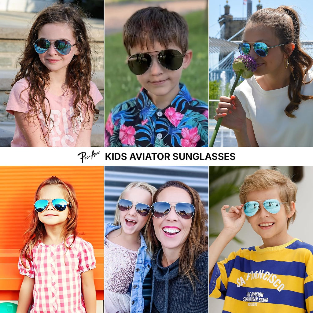 Polarized Aviator Kids Sunglasses for Girls Boys Age 3-18, Petite Aviator Frame for Small Face Juniors, 52MM