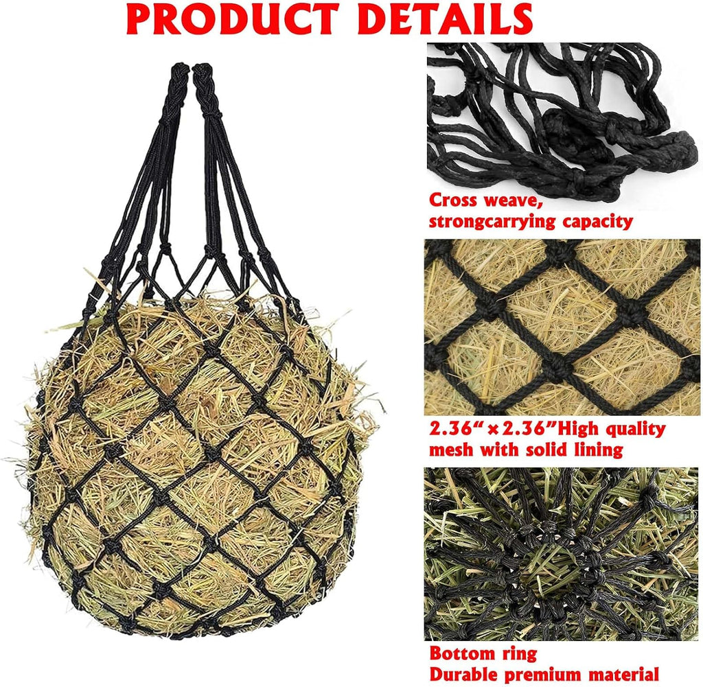 Slow Feed Hay Net for Horses,2 Pack Hanging Feeder for Horses Sheep Goats, Black Nylon Mesh Bag, 40 Inch Length, 2.36