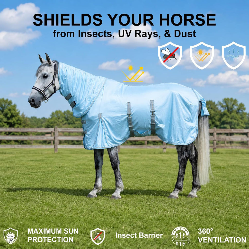 Horse Fly Sheet with Neck & Belly Wrap, Breathable Fine Mesh