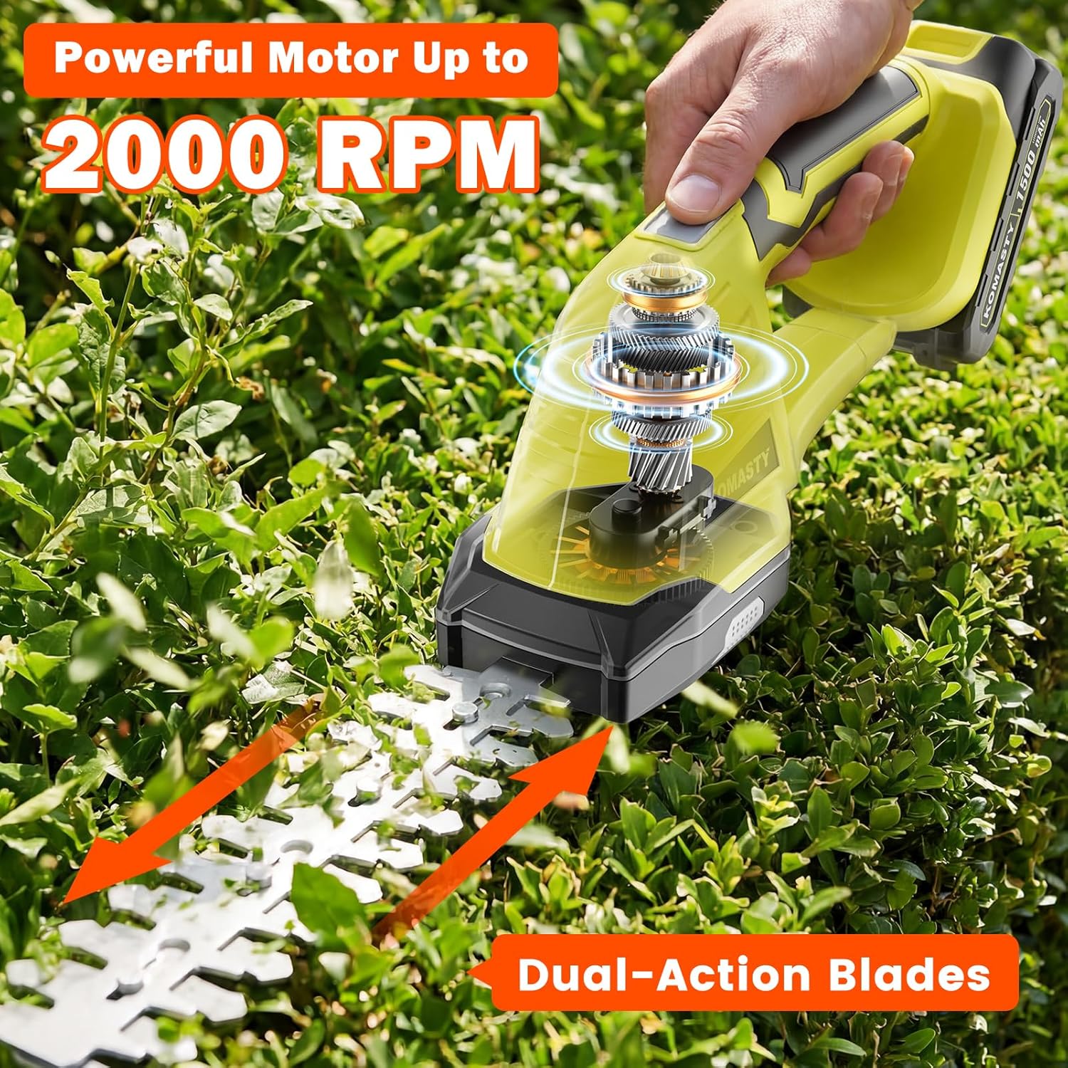 20V Hedge Trimmer Cordless with 2 Battery and Charger, 2 In 1 electric Hedge Shears, Shrub Trimmers with 2 Blades