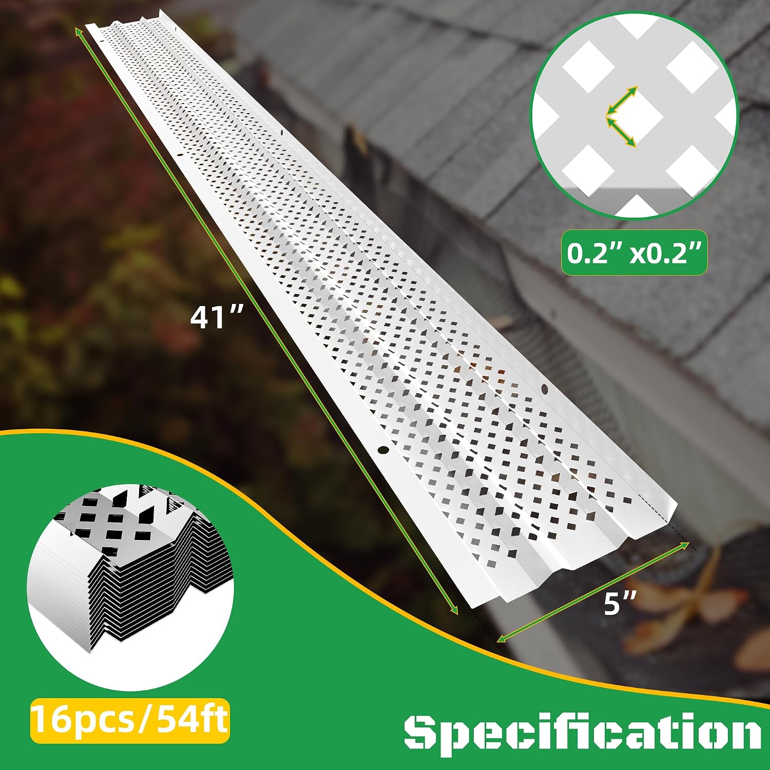 Gutter Guards 5 Inch, Aluminum Leaf Filter Rain Gutter Covers with Screws Included, 16 PCS 54FT DIY Gutter Protection