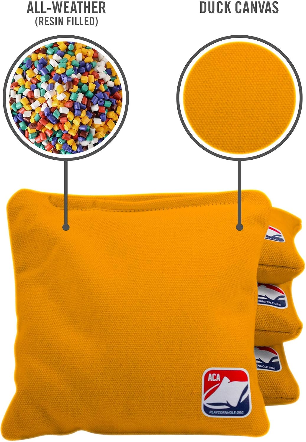 ACA Daily 66x Regulation Cornhole Bags Weather Resistant Resin Filled 6x6 Set of 4