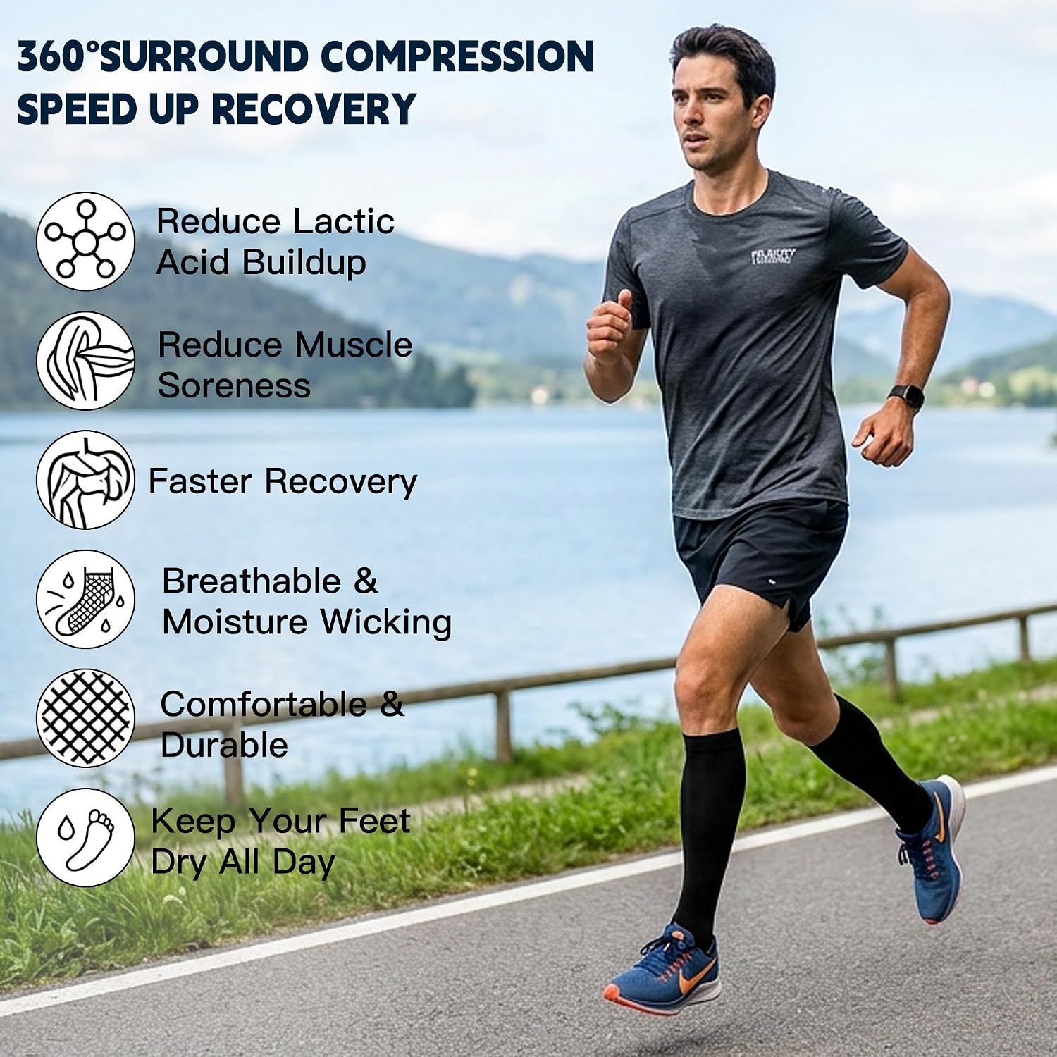 6 Pairs Wide Calf Compression Socks for Men Women 20-30 mmHg Knee High