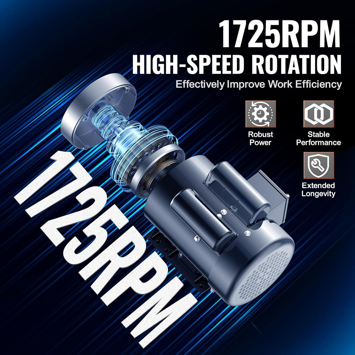 VEVOR 1.5HP Electric Motor 1725 RPM, AC 115V/230V, 56C Frame, Air Compressor Motor Single Phase, 5/8" Keyed Shaft, CW/CCW R