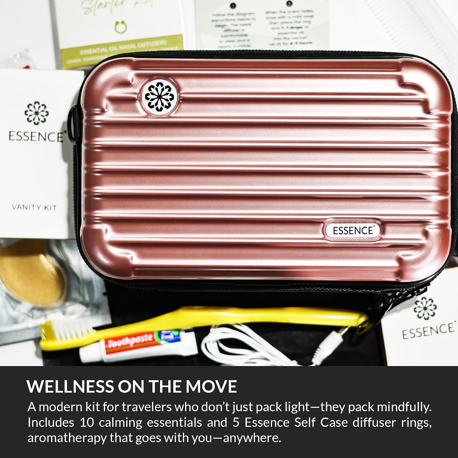 Essence Travel Amenity Kit | Travel Essentials & Travel Size Toiletries Kit | 5-Pack Nasal Diffuser Rings, Sleep